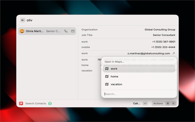 Submenu showing multiple address options